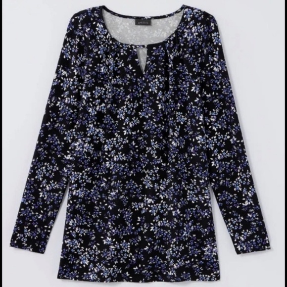 J. Jill Wearever Keyhole Black Frosted Floral Tunic - Picture 2 of 7